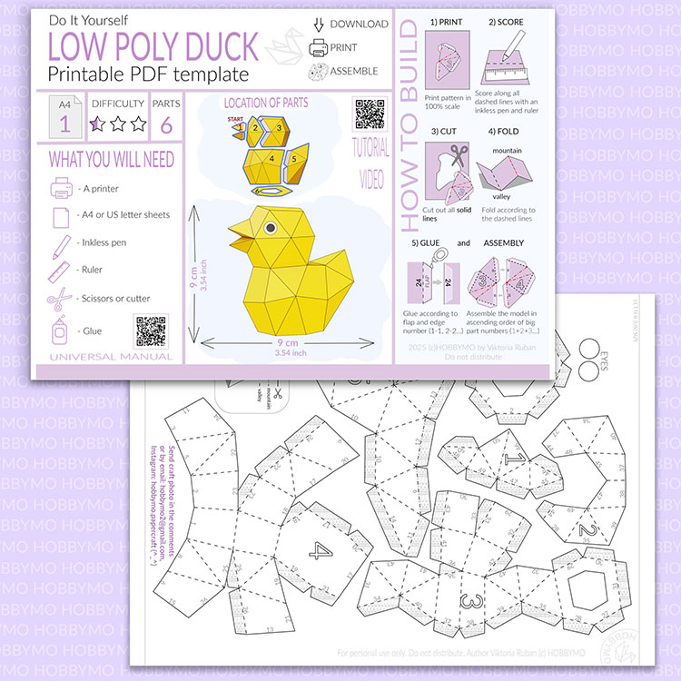 DIY Paper Lowpoly Duck 3D Papercraft Template HOBBYMO DIY Paper Lowpoly Duck 3D Papercraft Template HOBBYMO