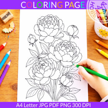 Peony coloring page
