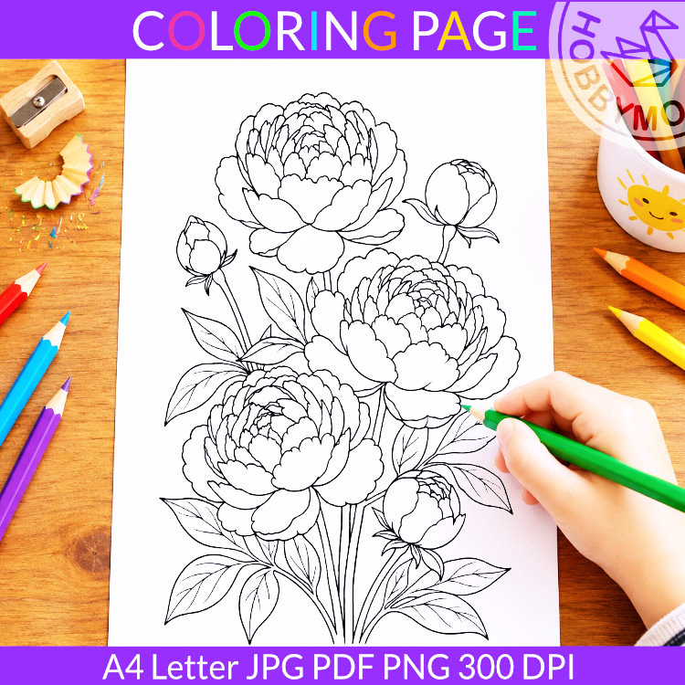 Peony coloring page