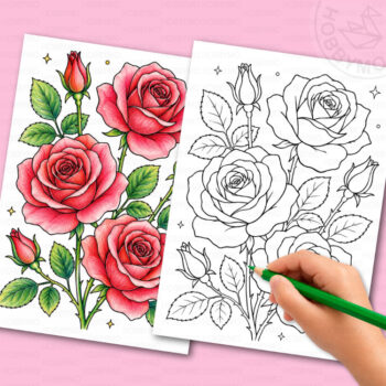 Rose coloring page – Printable A4 letter Sheet (JPG, PDF)