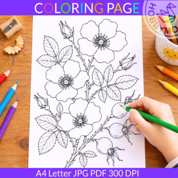 Wild rose coloring page